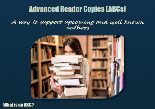 ARC webpage showing a women hiding behind a stack of books