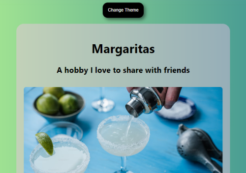 Bright themed page on Margaritas showing a toggle to switch to dark theme